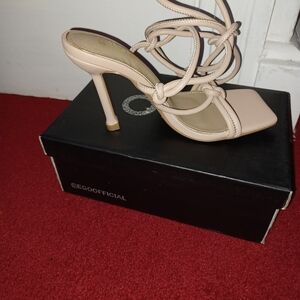 Nude colored  ankle wrap heel sandals